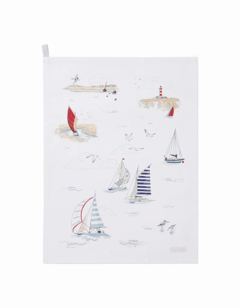 Coastal Boats Scene Tea Towel