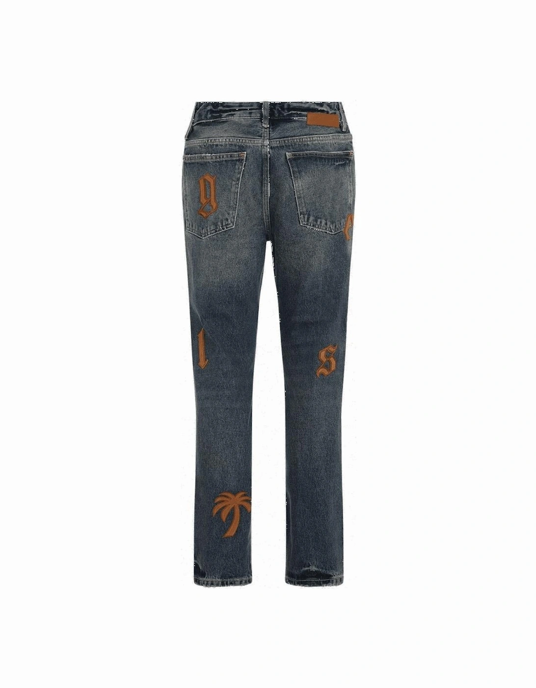 Patch Logo Straight Leg Slim Fit Blue Jeans