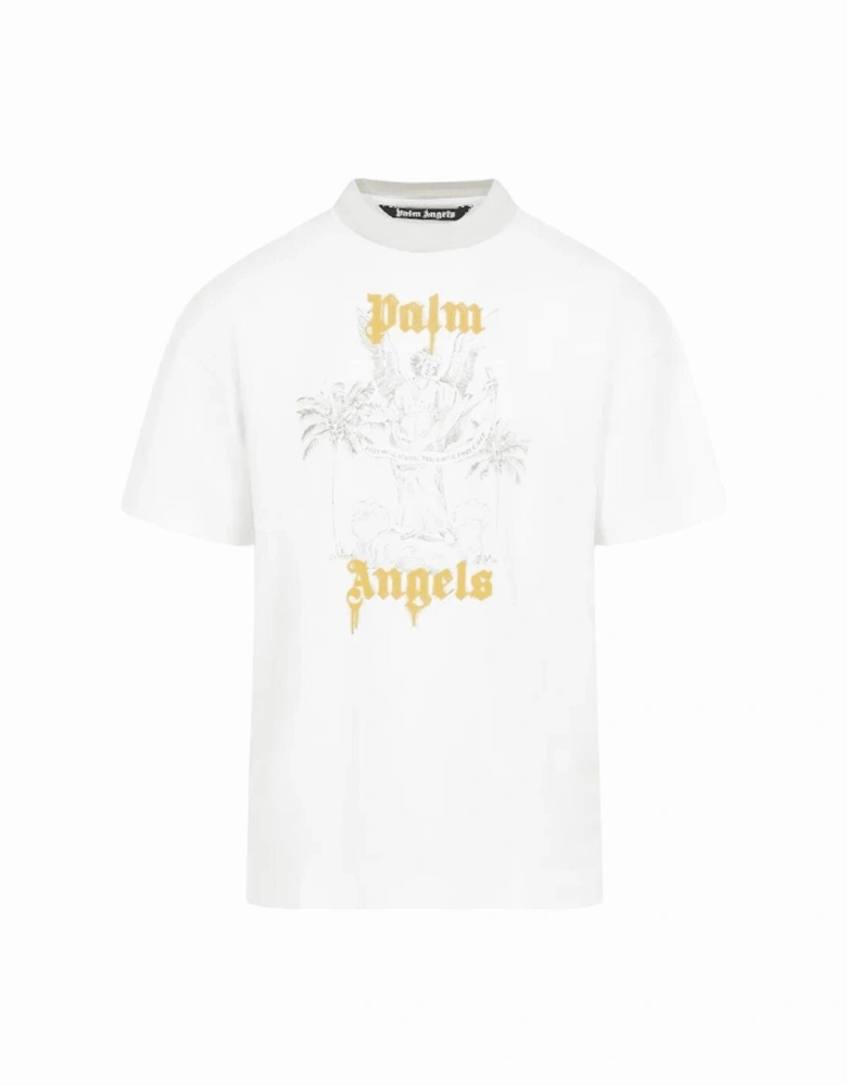 Pencil Print Logo Oversized White T-Shirt