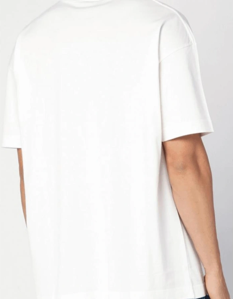 Pencil Print Logo Oversized White T-Shirt