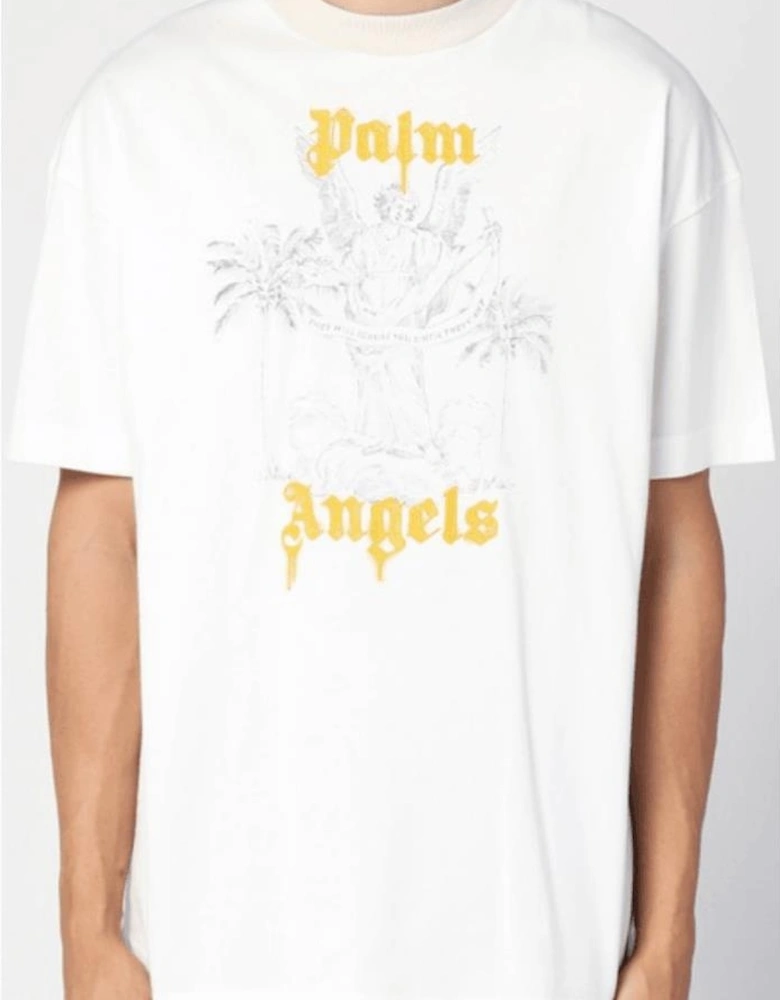 Pencil Print Logo Oversized White T-Shirt