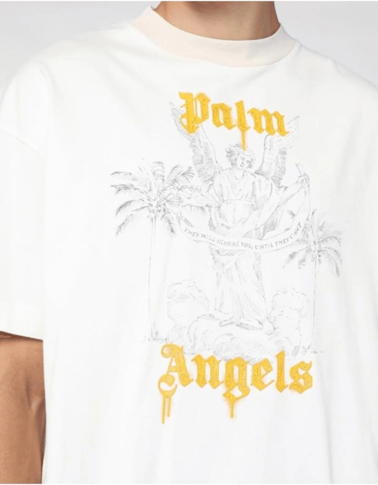 Pencil Print Logo Oversized White T-Shirt