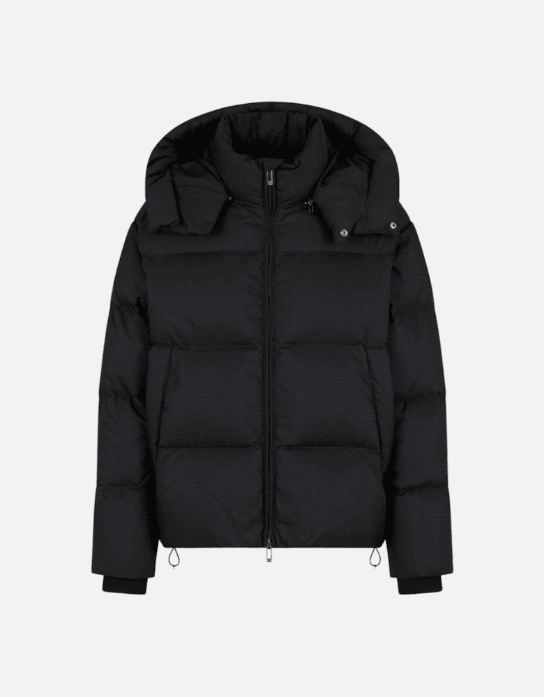Jacquard Nylon Allover Logo Black Puffer Jacket
