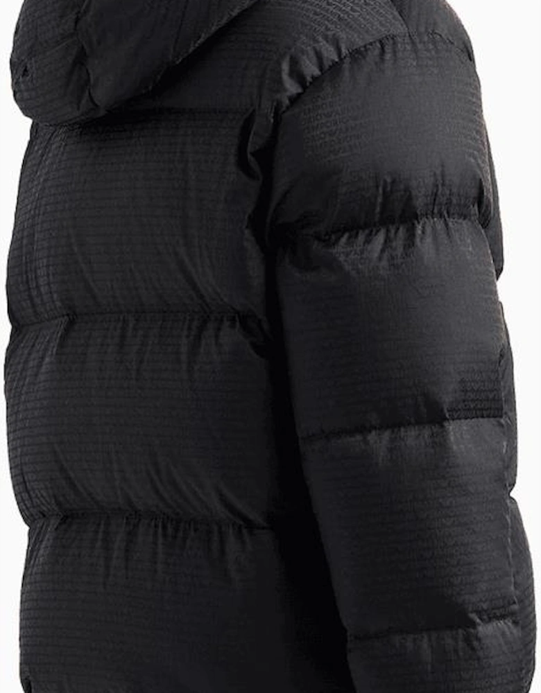 Jacquard Nylon Allover Logo Black Puffer Jacket