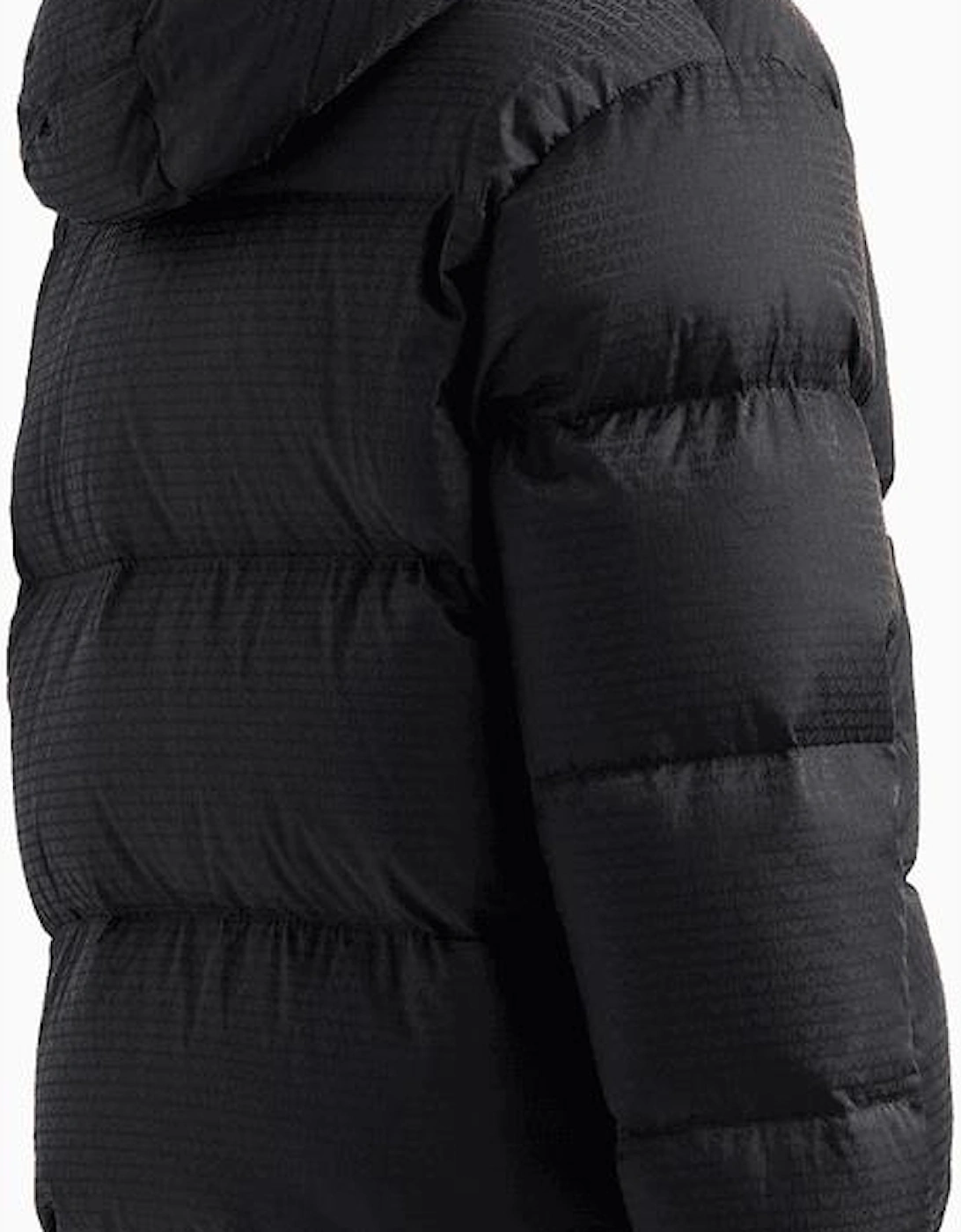 Jacquard Nylon Allover Logo Black Puffer Jacket