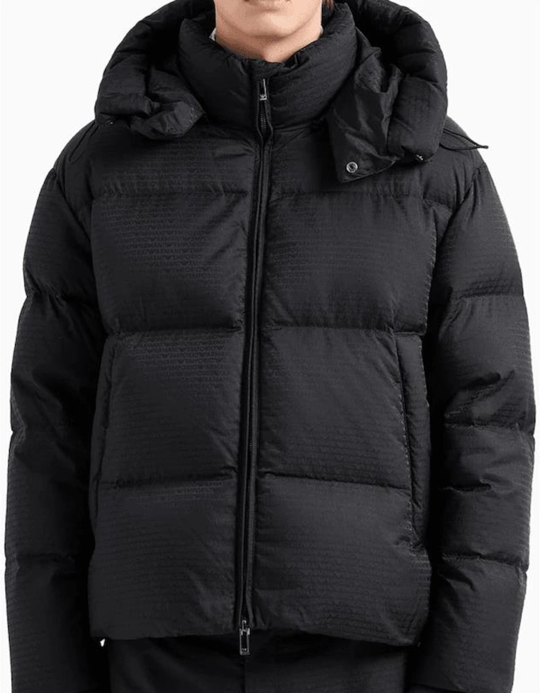 Jacquard Nylon Allover Logo Black Puffer Jacket