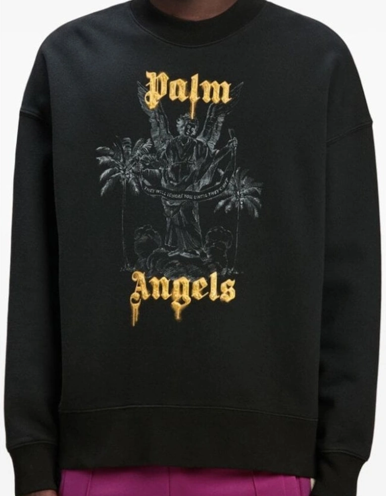 Palm Pencil Print Logo Black Sweatshirt