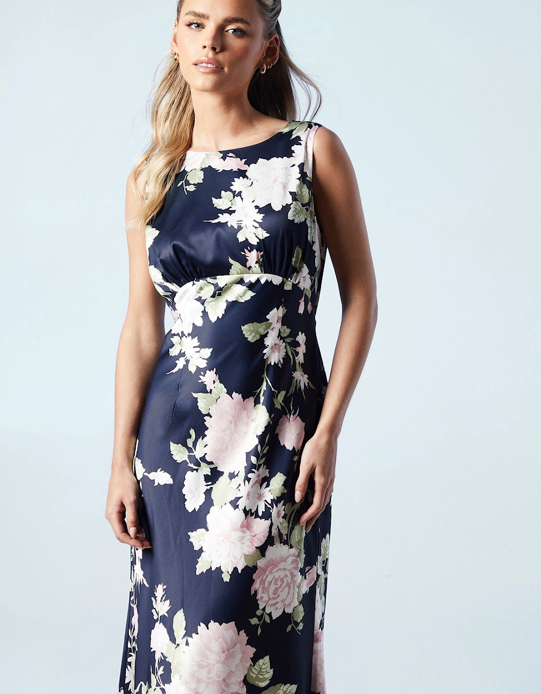 Petite Dahlia Floral Printed Cowl Back Bridesmaids Dress