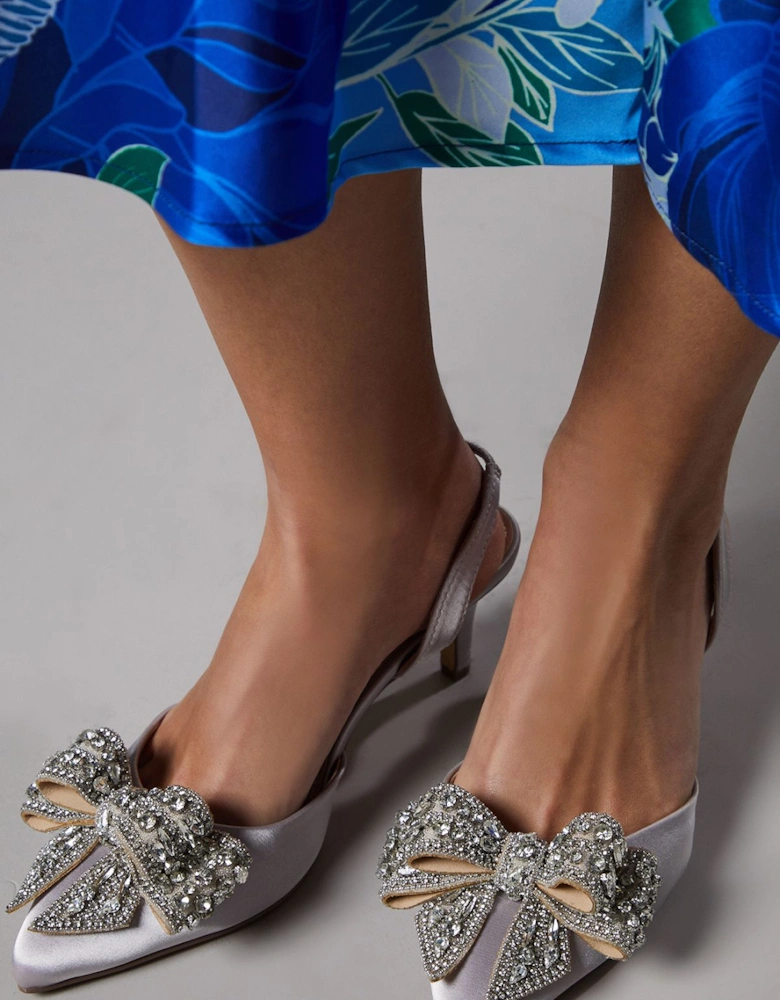 Sylvie Jewelled Bow Satin Slingback Court Shoes