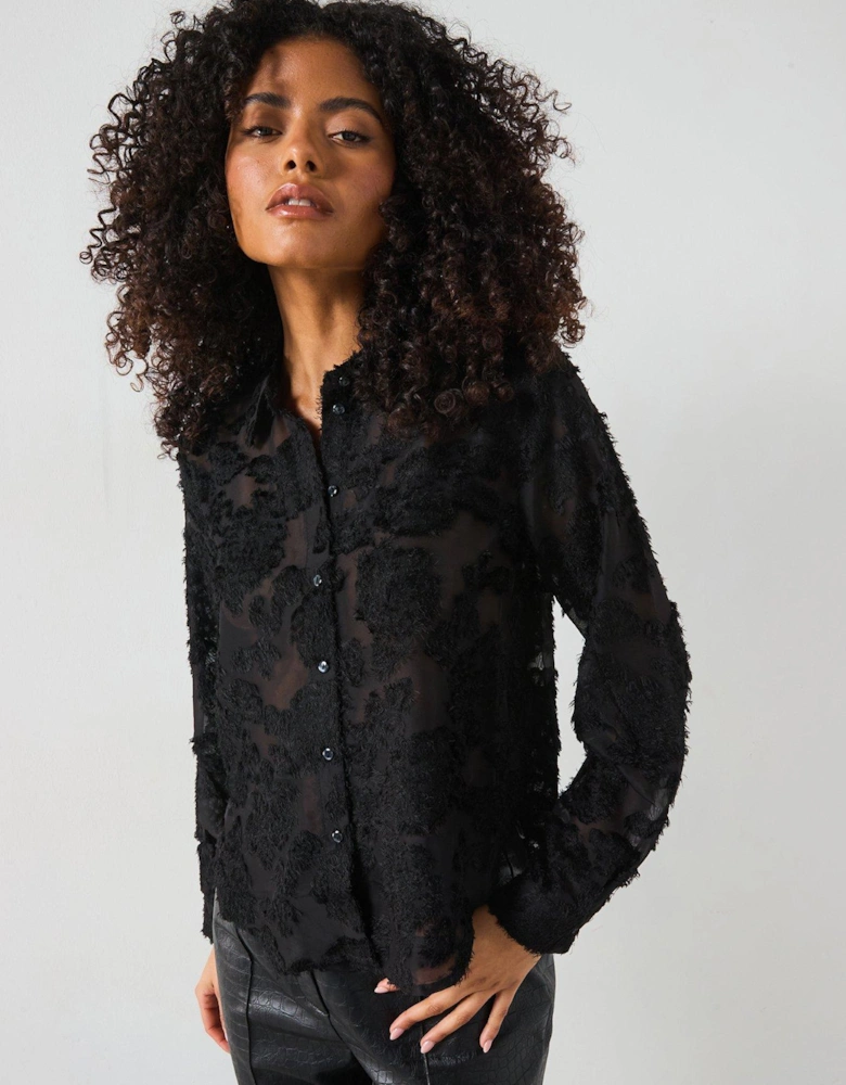 Sheer Textured Shirt - Black