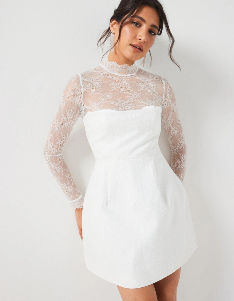 Lace Sleeve Mini Dress - Ivory