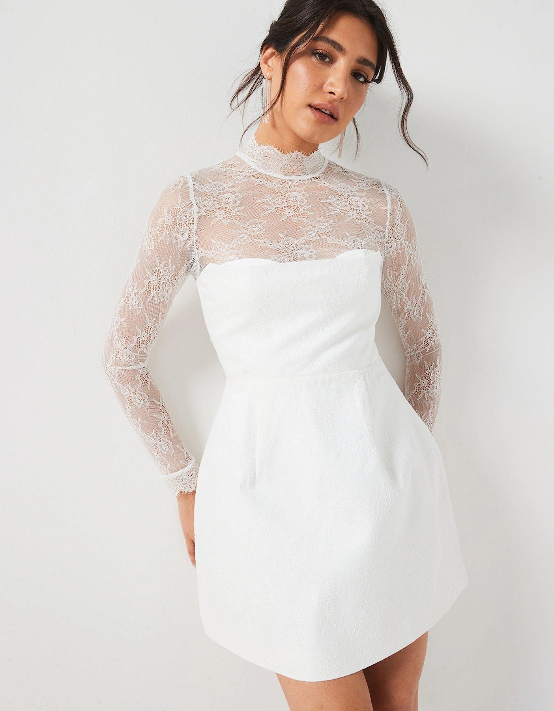 Lace Sleeve Mini Dress - Ivory, 2 of 1