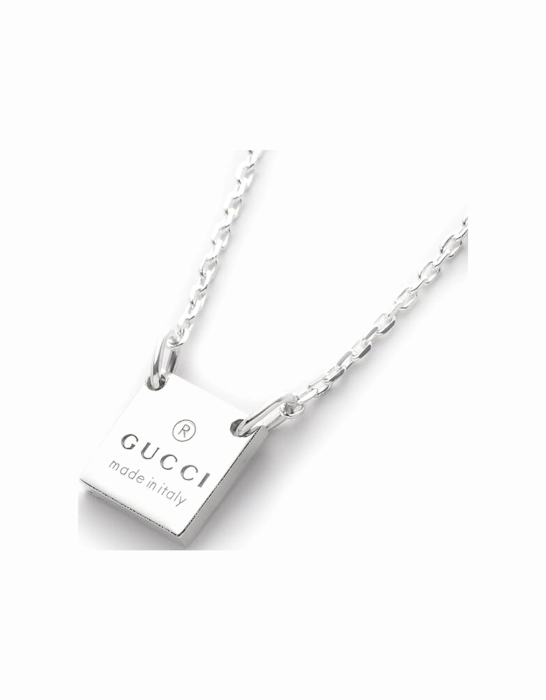 Unisex Square Plate Sterling Silver Necklace