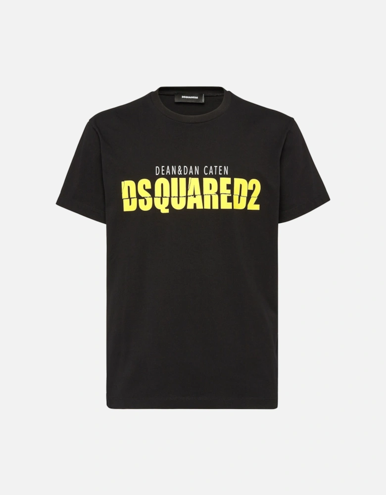 Yellow Split Printed Logo T-Shirt in Black