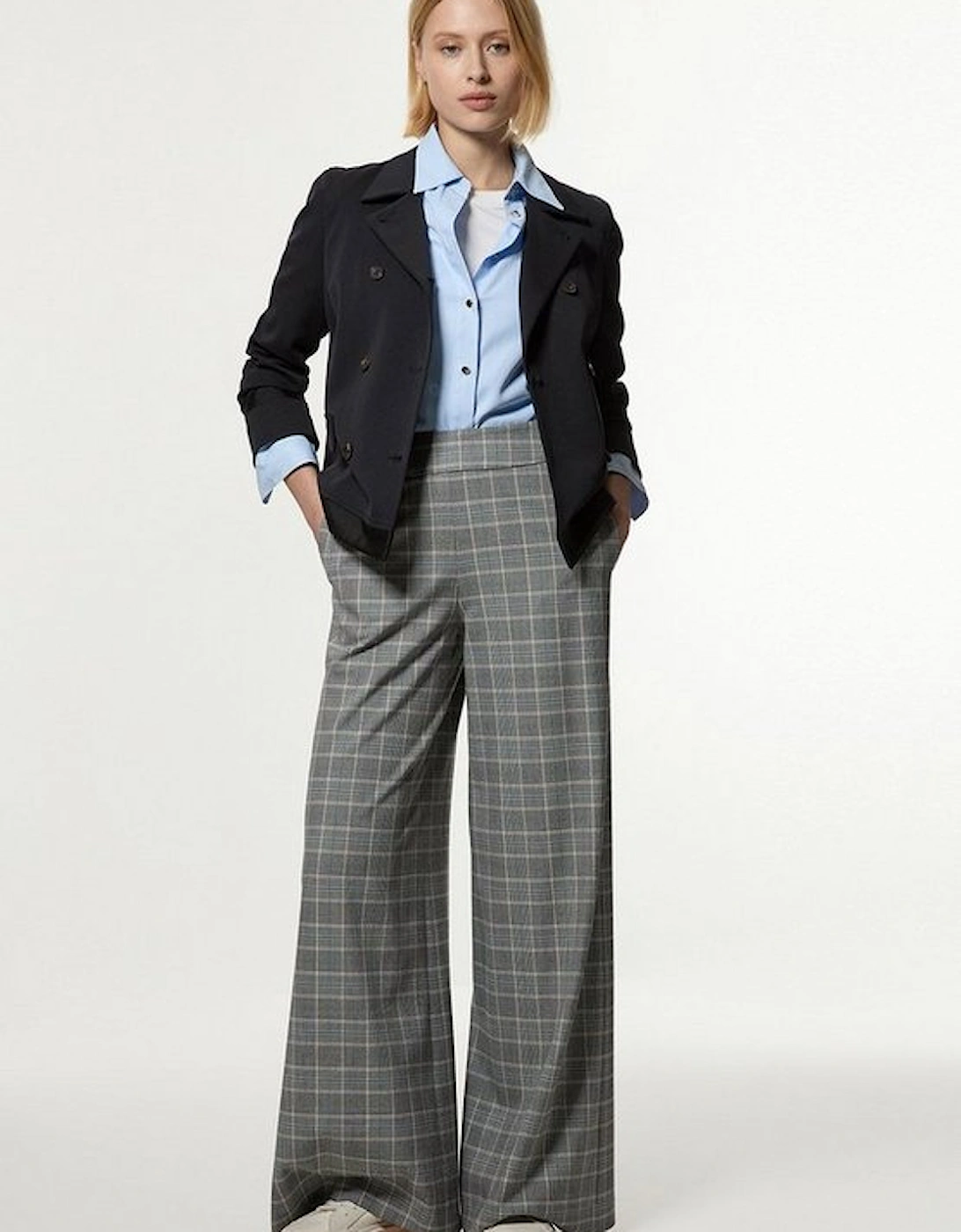 Check Tailored Wide Leg Trousers