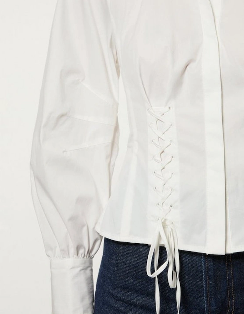 Lace Up Detail Balloon Sleeve Shirt