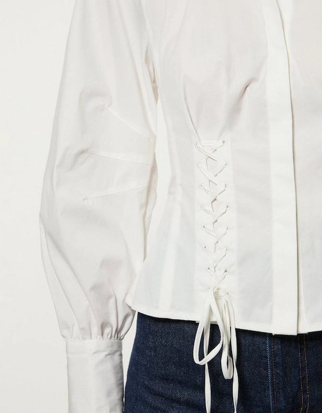 Lace Up Detail Balloon Sleeve Shirt