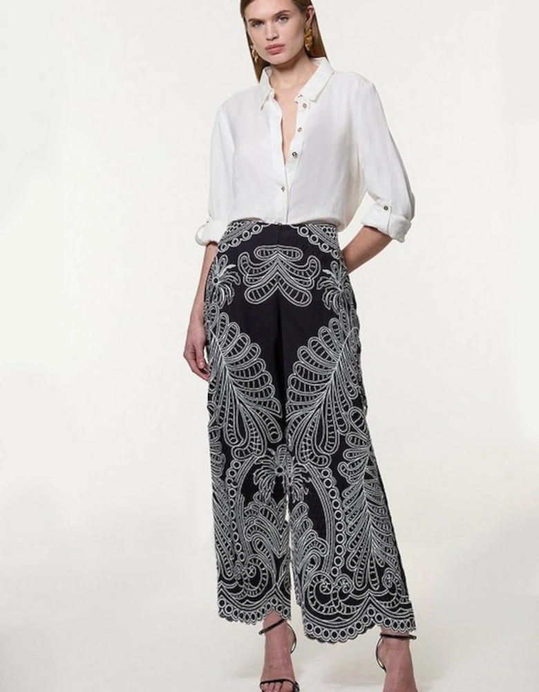 Linen Cutwork Embroidery Woven Trouser