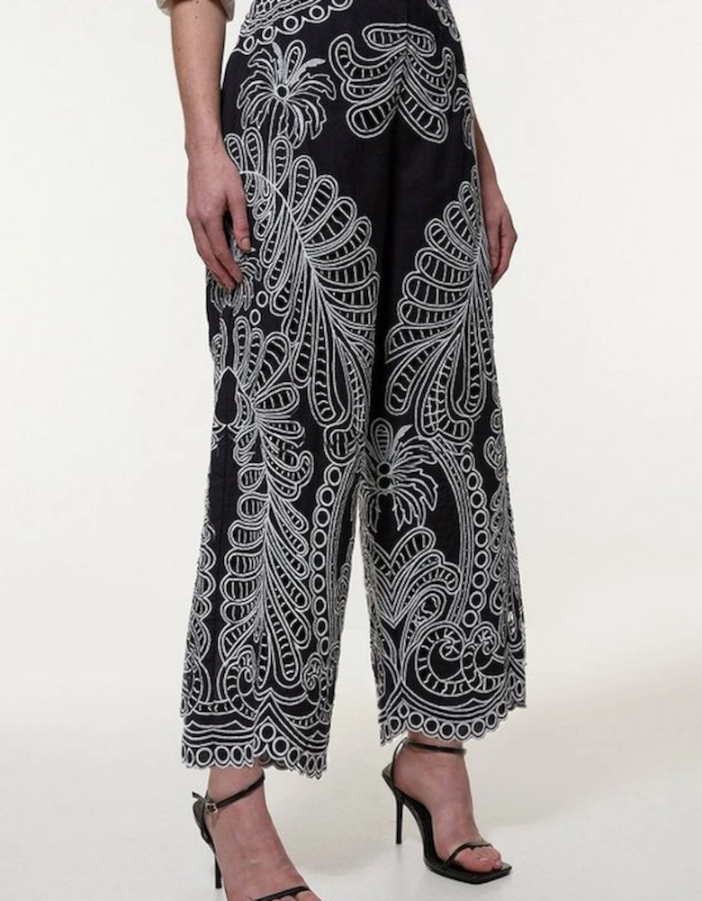 Linen Cutwork Embroidery Woven Trouser