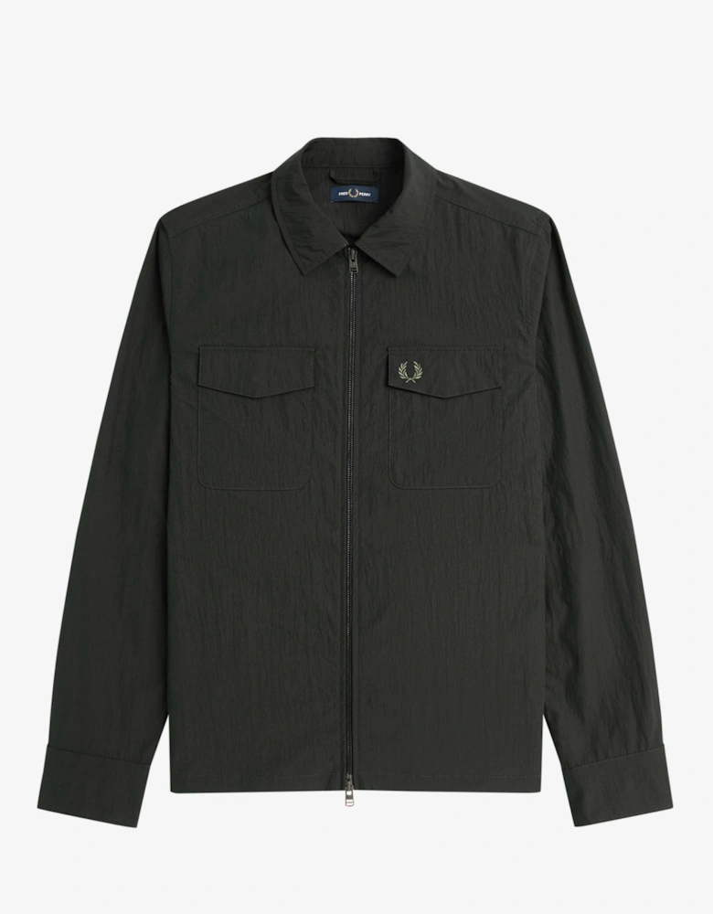 M5684 Textured Zip-Through Overshirt Night Green