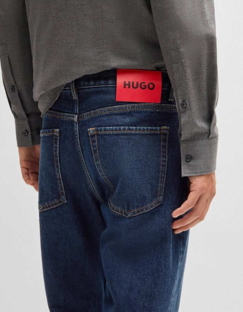 HUGO 634 Mens Tapered-Fit Jeans in Dark-Blue Stretch Denim