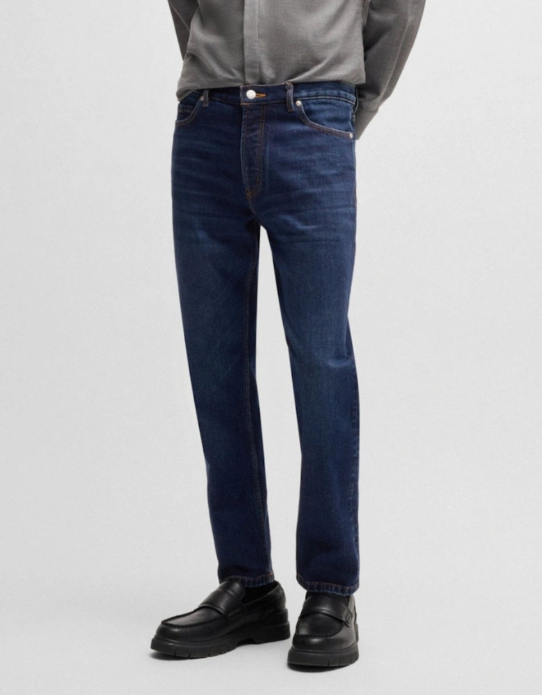 HUGO 634 Mens Tapered-Fit Jeans in Dark-Blue Stretch Denim