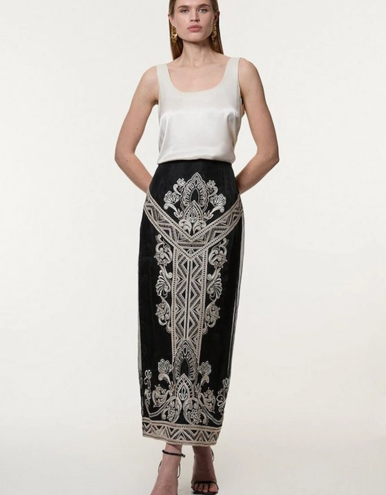 Tall Embroidered Organdie Woven Midi Skirt