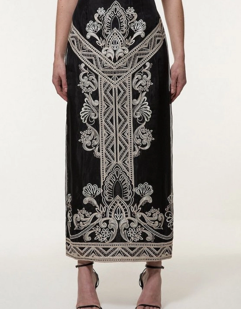 Tall Embroidered Organdie Woven Midi Skirt