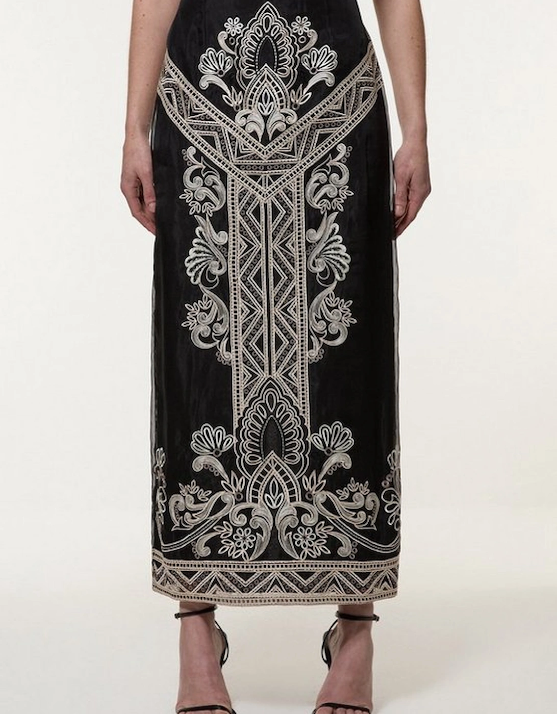 Embroidered Organdie Woven Midi Skirt