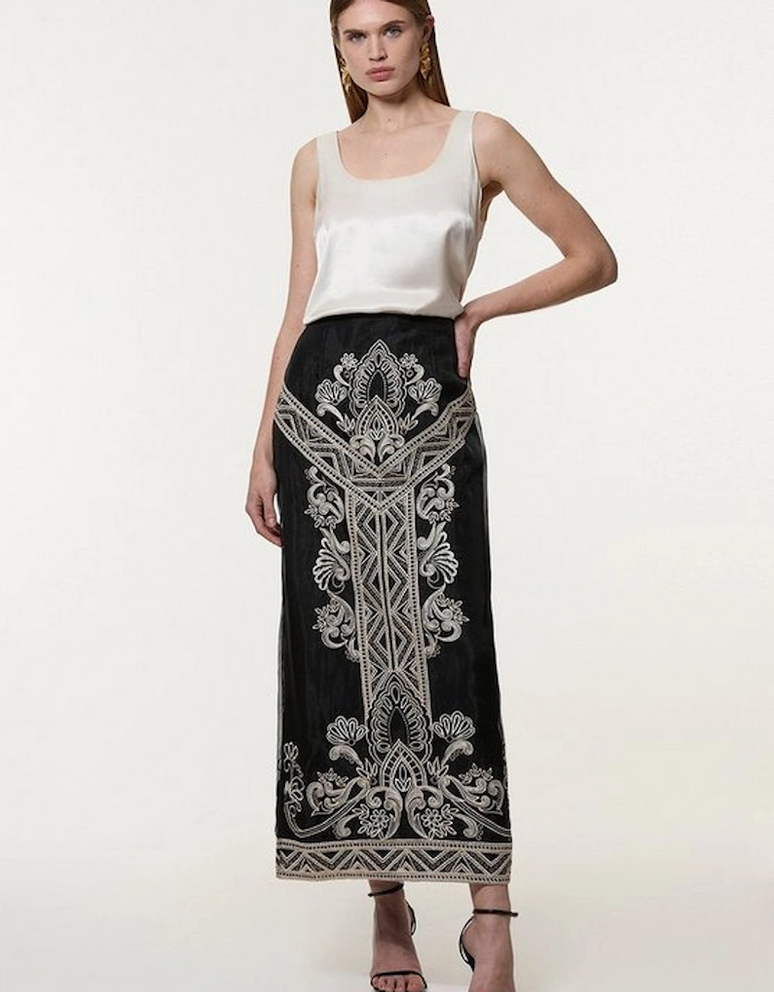 Embroidered Organdie Woven Midi Skirt, 4 of 3