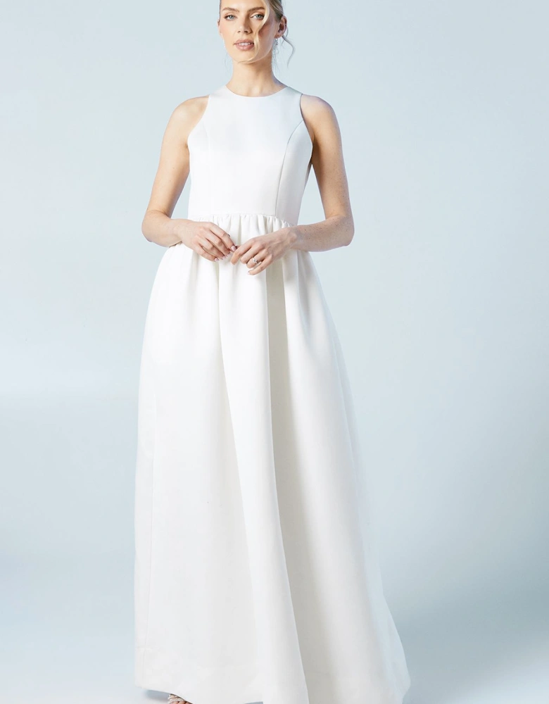 Structured Satin Halter Top Full Skirted Wedding Dress