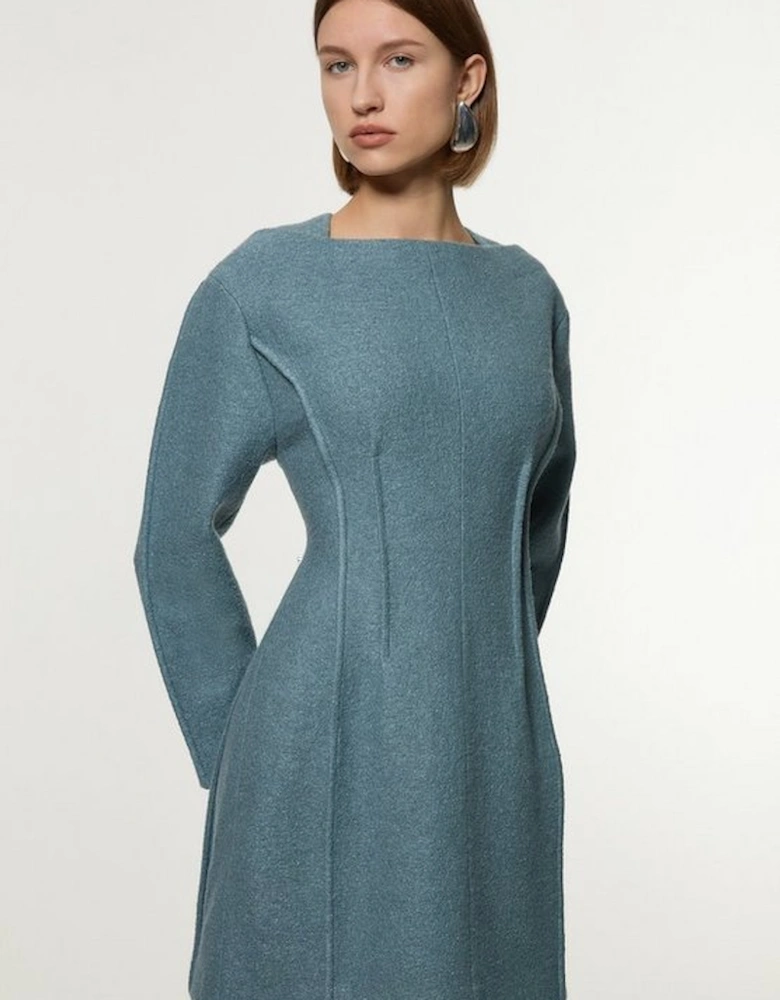 Textured Wool Blend Darted Tailored Mini Dress