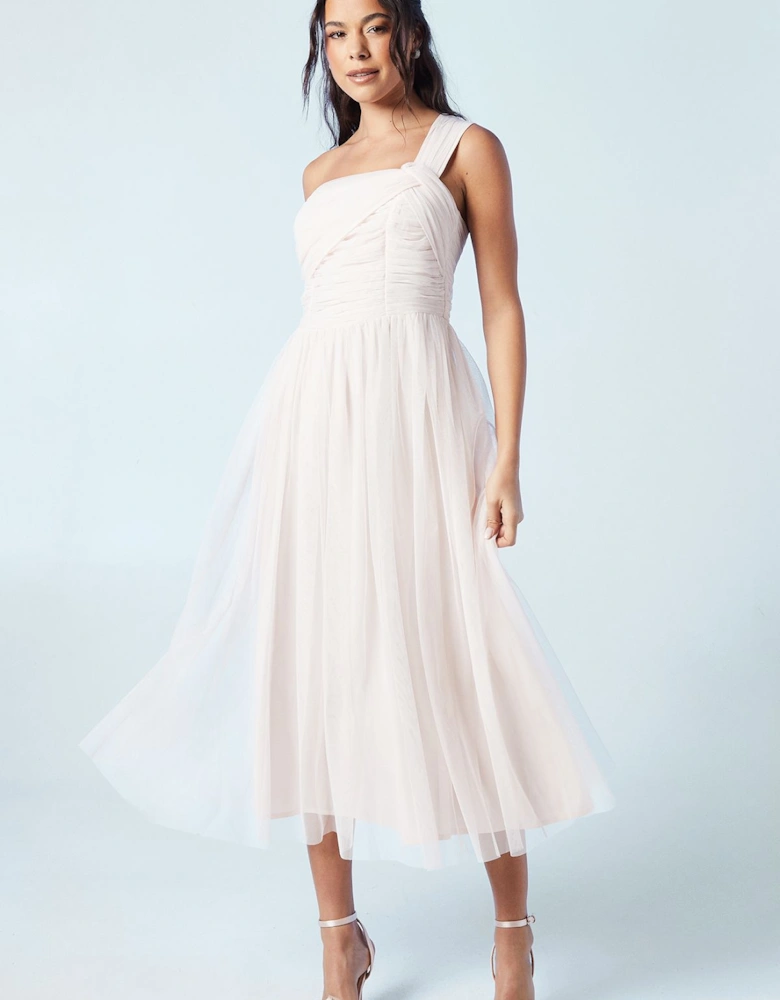 One Shoulder Mesh Bridesmaids Dress