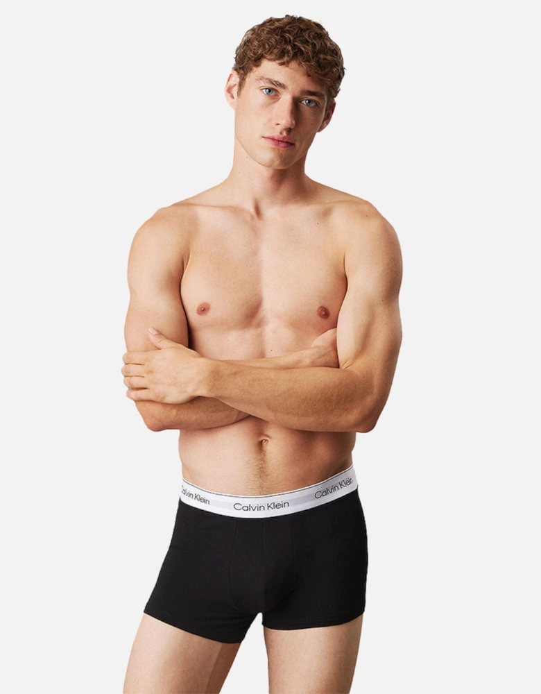 3-Pack Modern Cotton Boxer Trunks, Black/Grey/Red