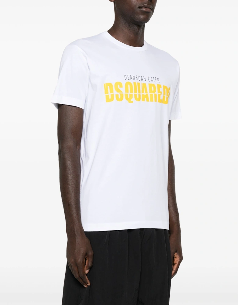 Yellow Split Printed Logo T-Shirt in White