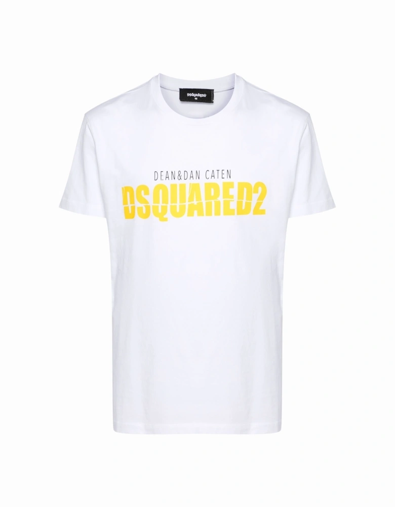 Yellow Split Printed Logo T-Shirt in White