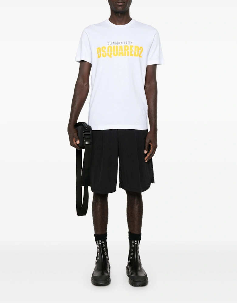 Yellow Split Printed Logo T-Shirt in White