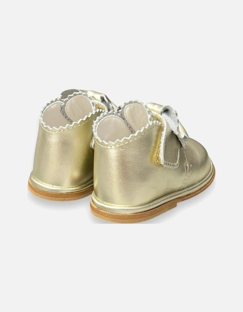 Sharon Gold Leather Velcro Boot with Bow