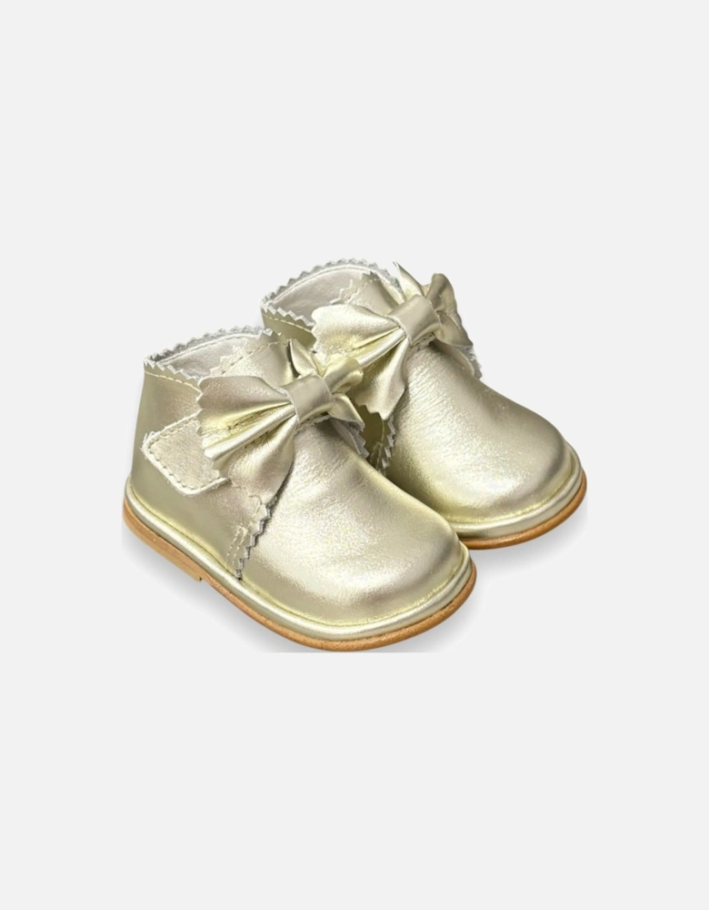 Sharon Gold Leather Velcro Boot with Bow