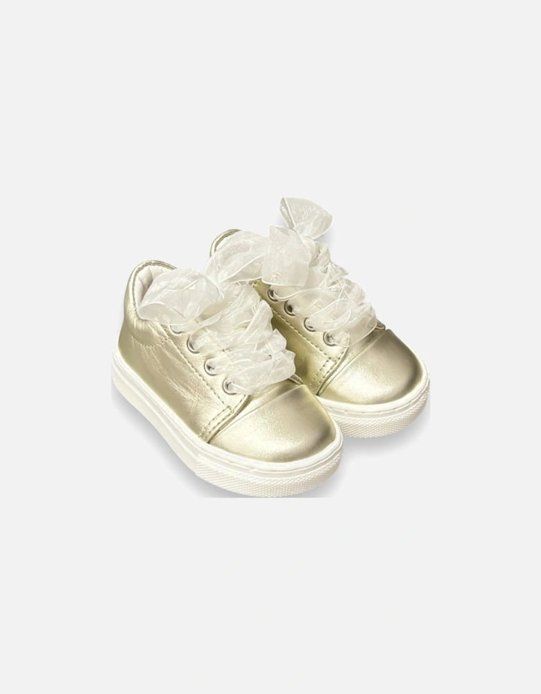 Gold Leather Santiago Organza Trainers