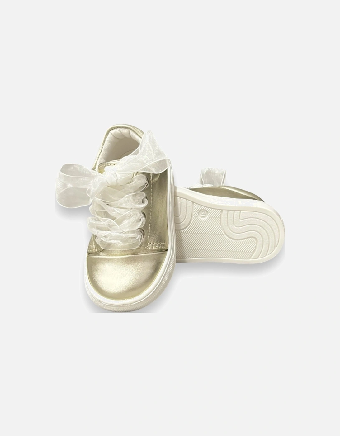 Gold Leather Santiago Organza Trainers