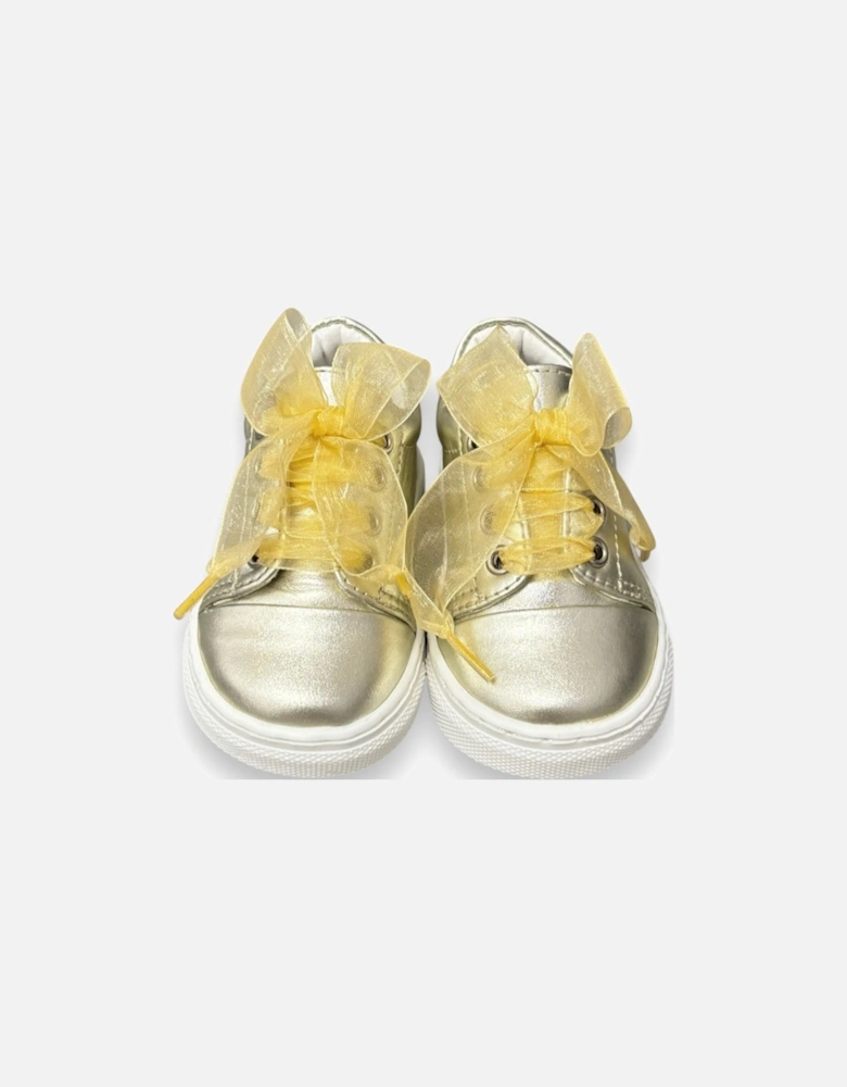 Gold Leather Santiago Organza Trainers