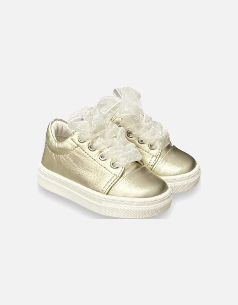 Gold Leather Santiago Organza Trainers