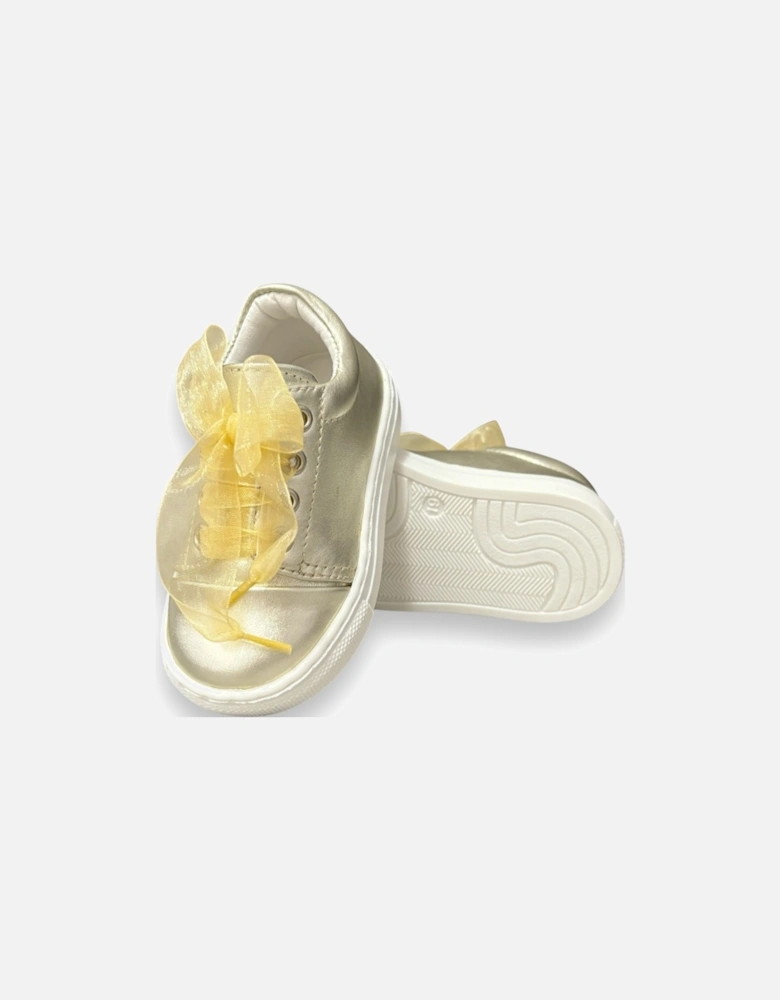 Gold Leather Santiago Organza Trainers