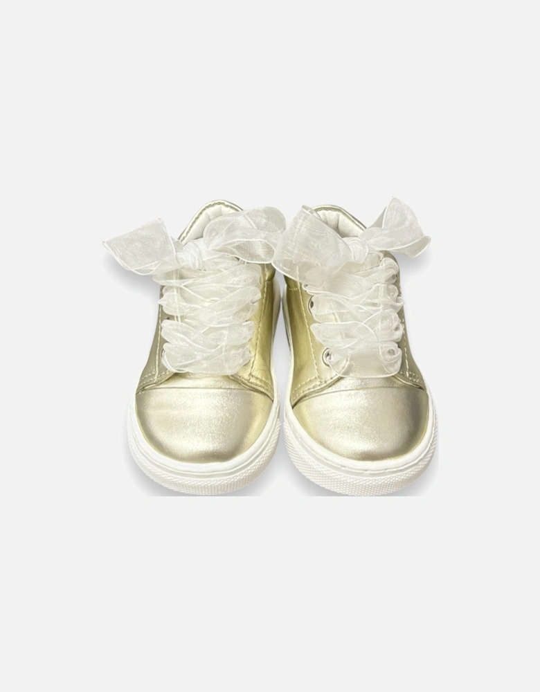 Gold Leather Santiago Organza Trainers