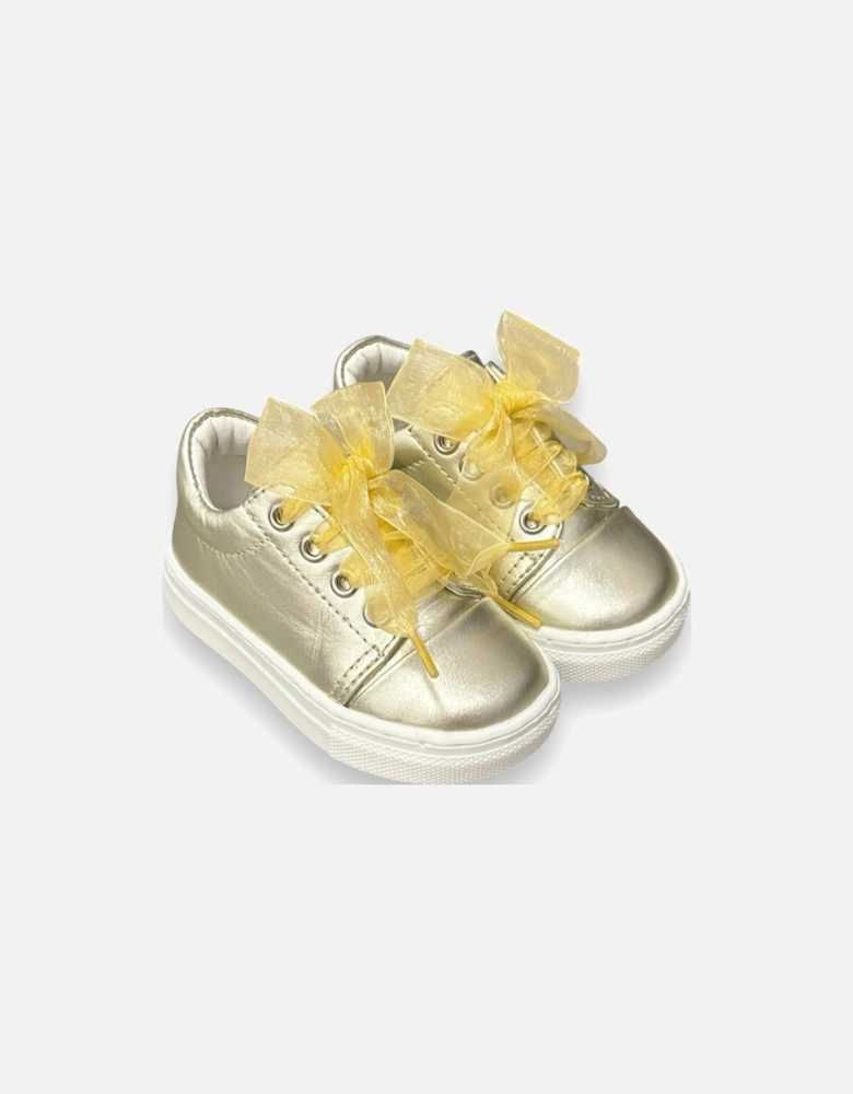 Gold Leather Santiago Organza Trainers