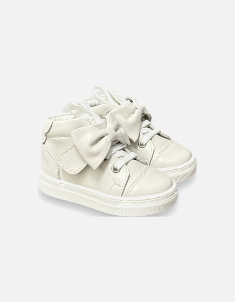 Beige Leather Tatiana Bow Hi-Top Trainers (New Sole)