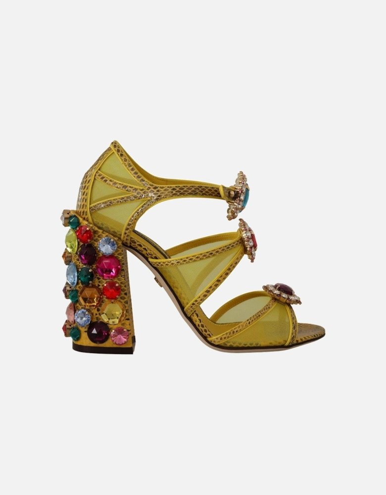 DG5014 Yellow Jewel Sandals High Heel Mesh Leather Women