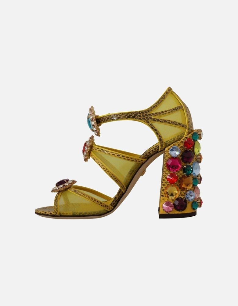 DG5014 Yellow Jewel Sandals High Heel Mesh Leather Women