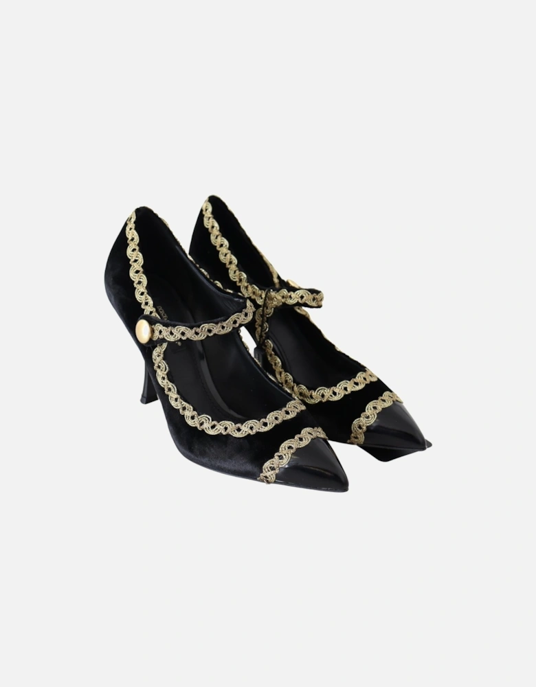 Velvet Mary Jane Pumps High Heel Women - Black